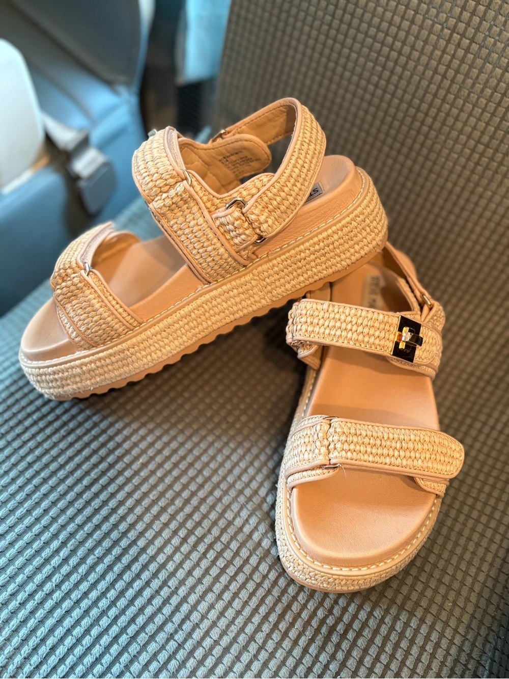 Steve Madden Beige Woven Strap Platform Sandals - Picture 2 of 5